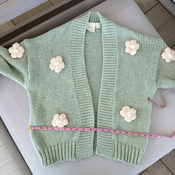 New Anthropologie Maeve Susannah 3D Floral Knit Cardigan Sweater Green Cream OS - Picture 8 of 12